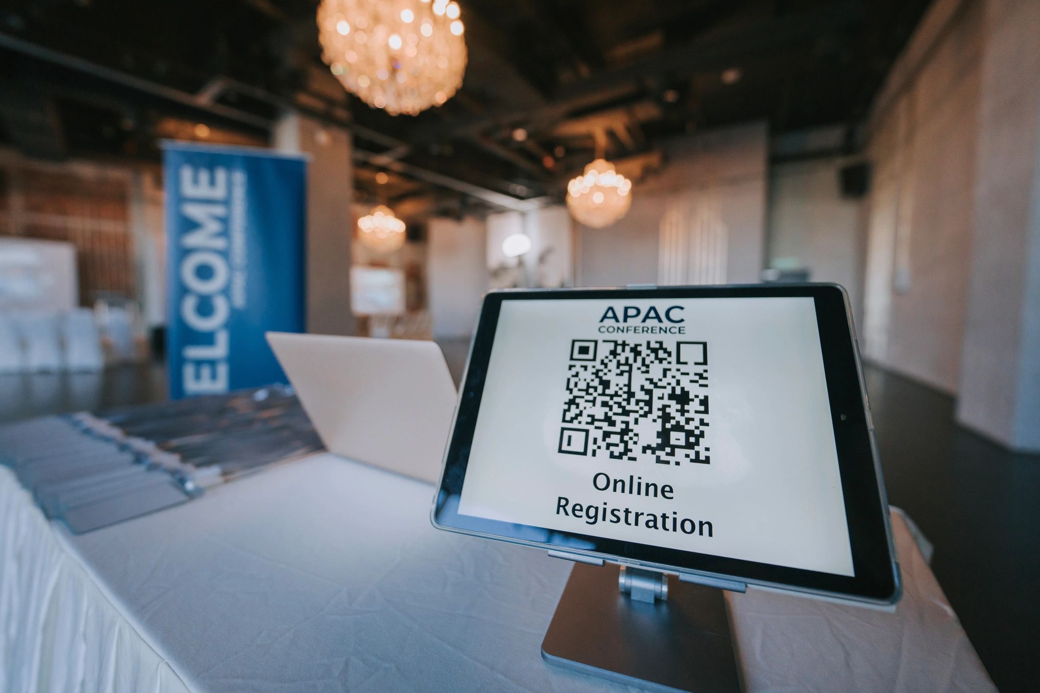 QR code display used in a hospitality venue